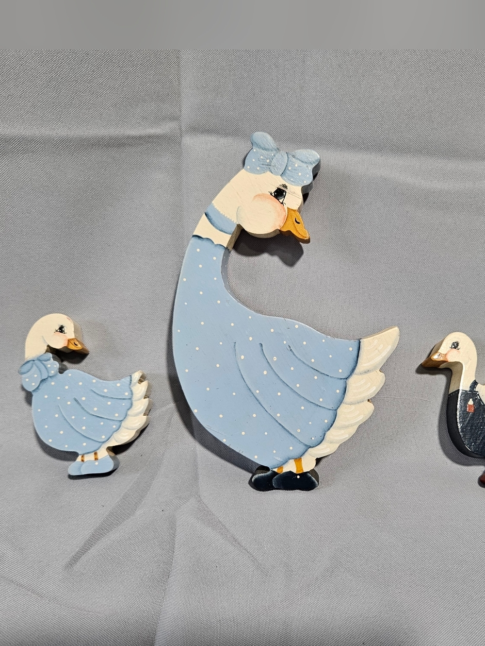 Vintage Wooden Country Goose Figurines Lot Of 3 Folk Art Decor Cottagecore